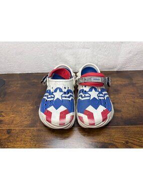 Marvel Captain America Crocs Classic Clog Shoes Red White & Blue Mens Size 8